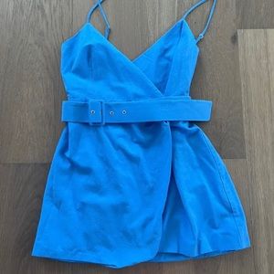 Blue linen belted dress new without tags never worn